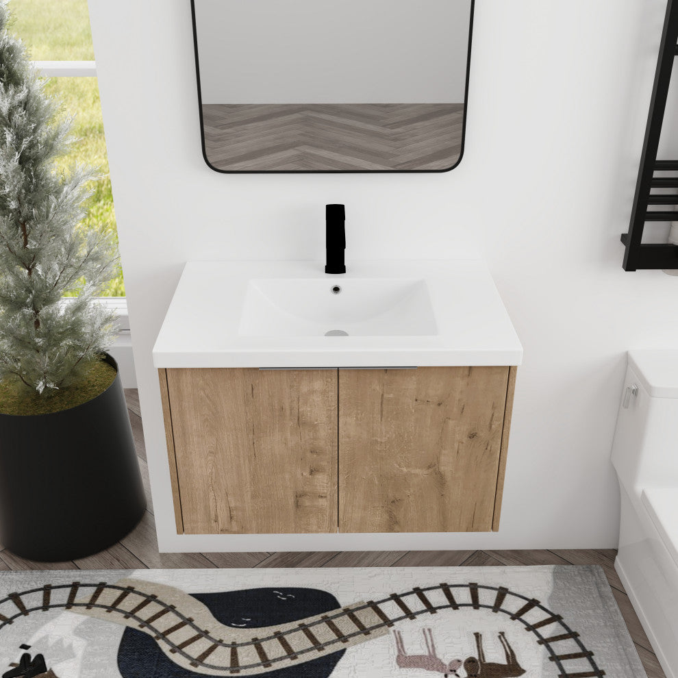 BNK 30" Bathroom Vanity with Resin Sink, Modern Design with Soft Close Doors, Imitative Oak