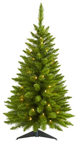 3' Providence Pine Faux Xmas Tree, Metal Planter W/ Lights & Bendable Branches