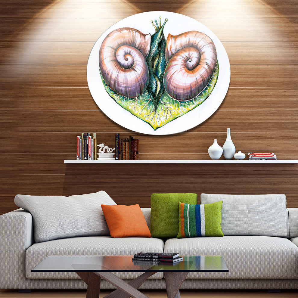 Heart With Two Snails In Love, Animal Disc Metal Artwork, 36"