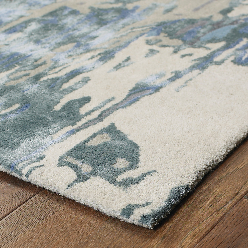 Galen Contemporary Abstract Blue/ Grey Area Rug, 8'x10'