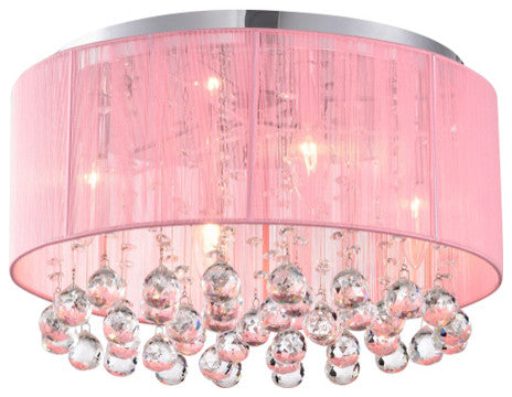 Matar 4 Light Drum Flush Mount With Pink Fabric Shade for Kids Room
