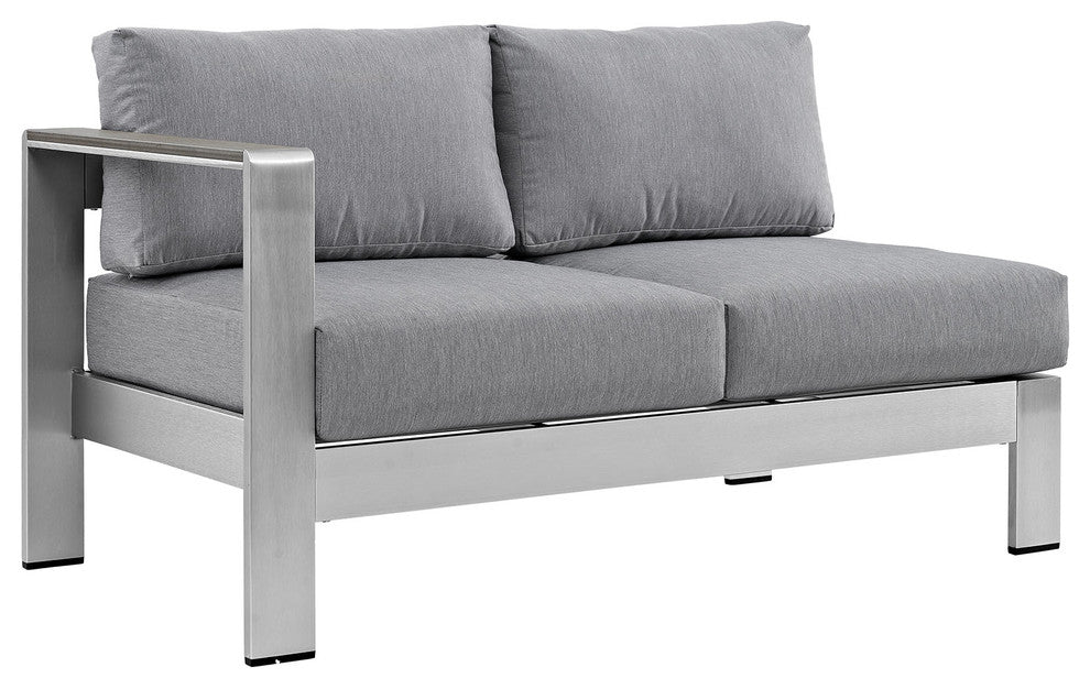 Modway Shore 6 Piece Outdoor Patio Aluminum Sectional Sofa Set, Silver Gray