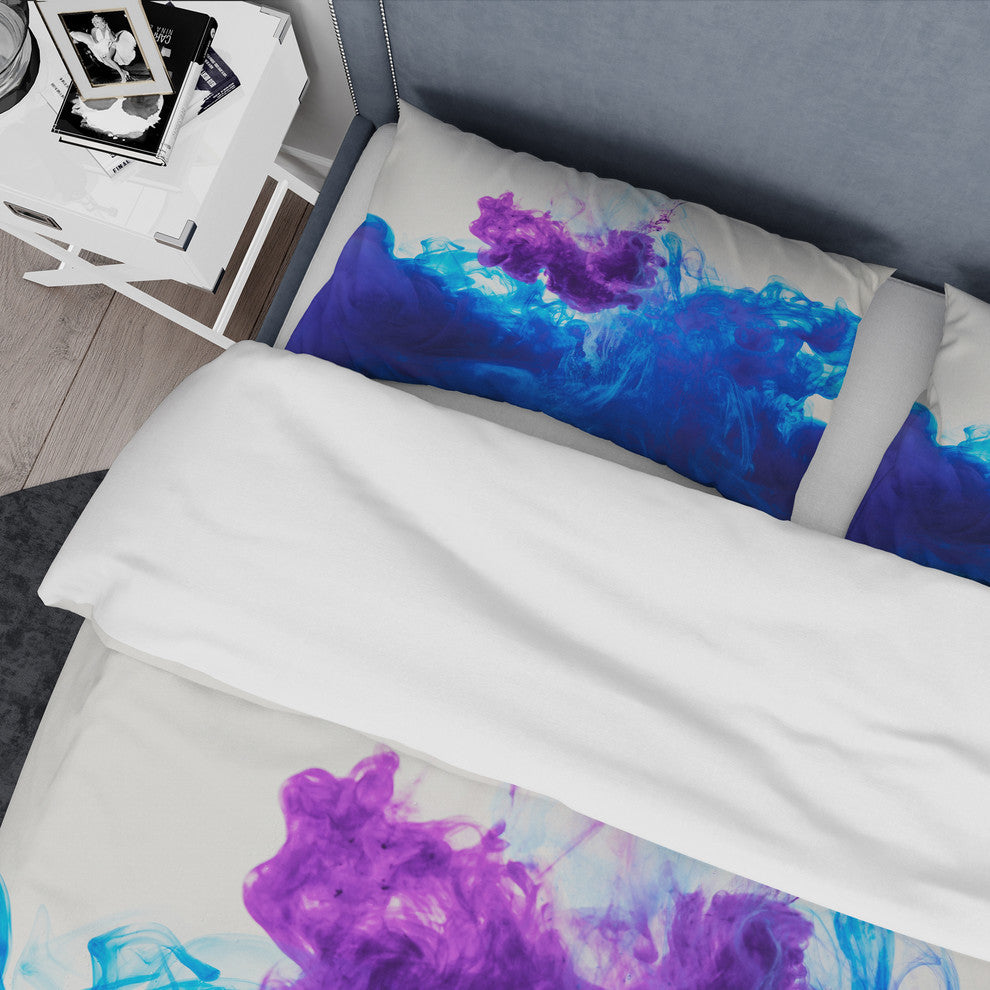 Blue and Purple ink Composition Mid-Century Duvet Cover, King