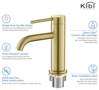 Circular Brass Single Handle Bathroom Faucet KBF1008, Brush Gold, with Drain