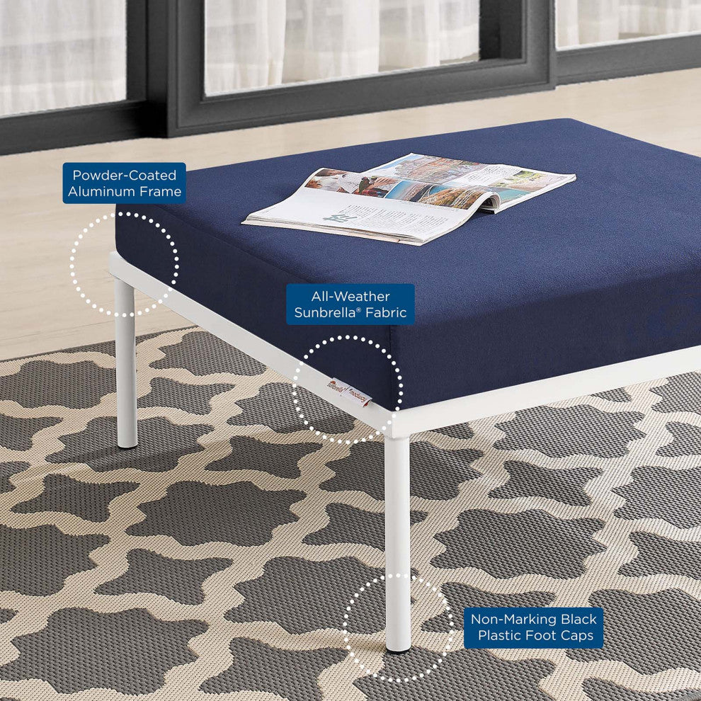 Lounge Chair Ottoman, Sunbrella, Aluminum, Metal, Blue Navy, Modern, Outdoor