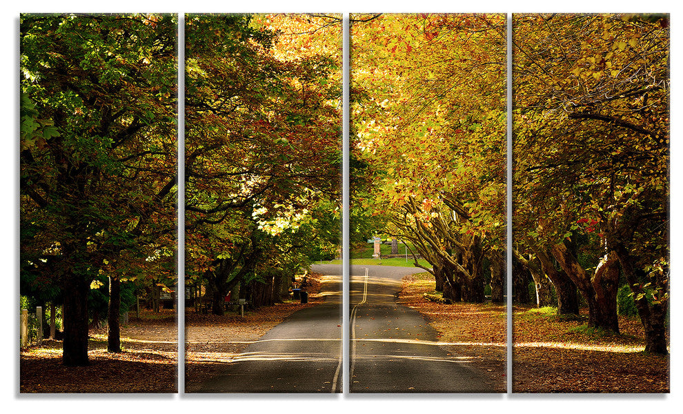 "Road Through Beautiful Green Trees" Landscape Wall Art, 4 Panels, 48"x28"