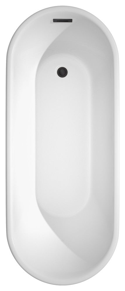 Ursula 67" Freestanding White Bathtub, Matte Black Drain and Overflow Trim