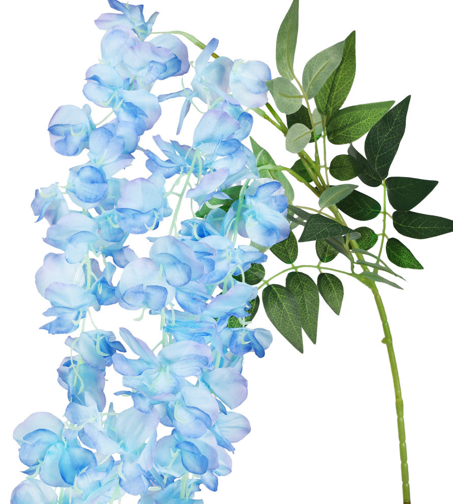 Set of 2 Long Blue Artificial Hanging Wisteria Flower Stem Spray 66"