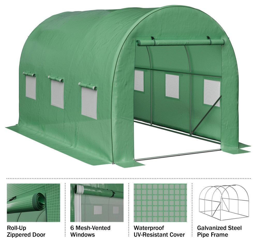 Walk, Greenhouse Outdoor Green House With Windows Mesh-Reinforced Cover