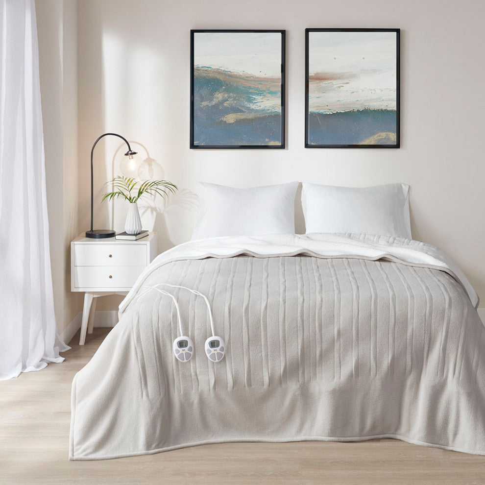 Serta Fleece to Sherpa Heated Fleece and Sherpa Bedding Blanket, Tan