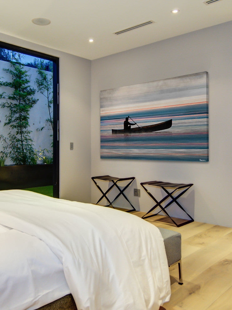 "Canoe on Lake" Fine Art Canvas Print, 30"x20"
