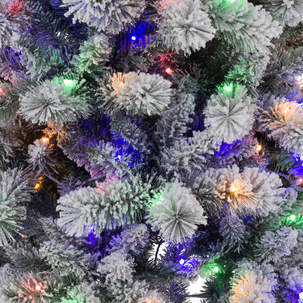 7.5ft Pre-Lit Flocked Pencil Pine Artificial Christmas Tree With 300 Warm Lights