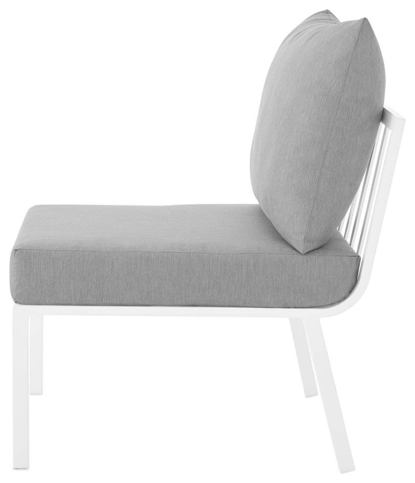 Lounge Sectional Sofa Chair Set, Aluminum, Metal, White Gray, Outdoor