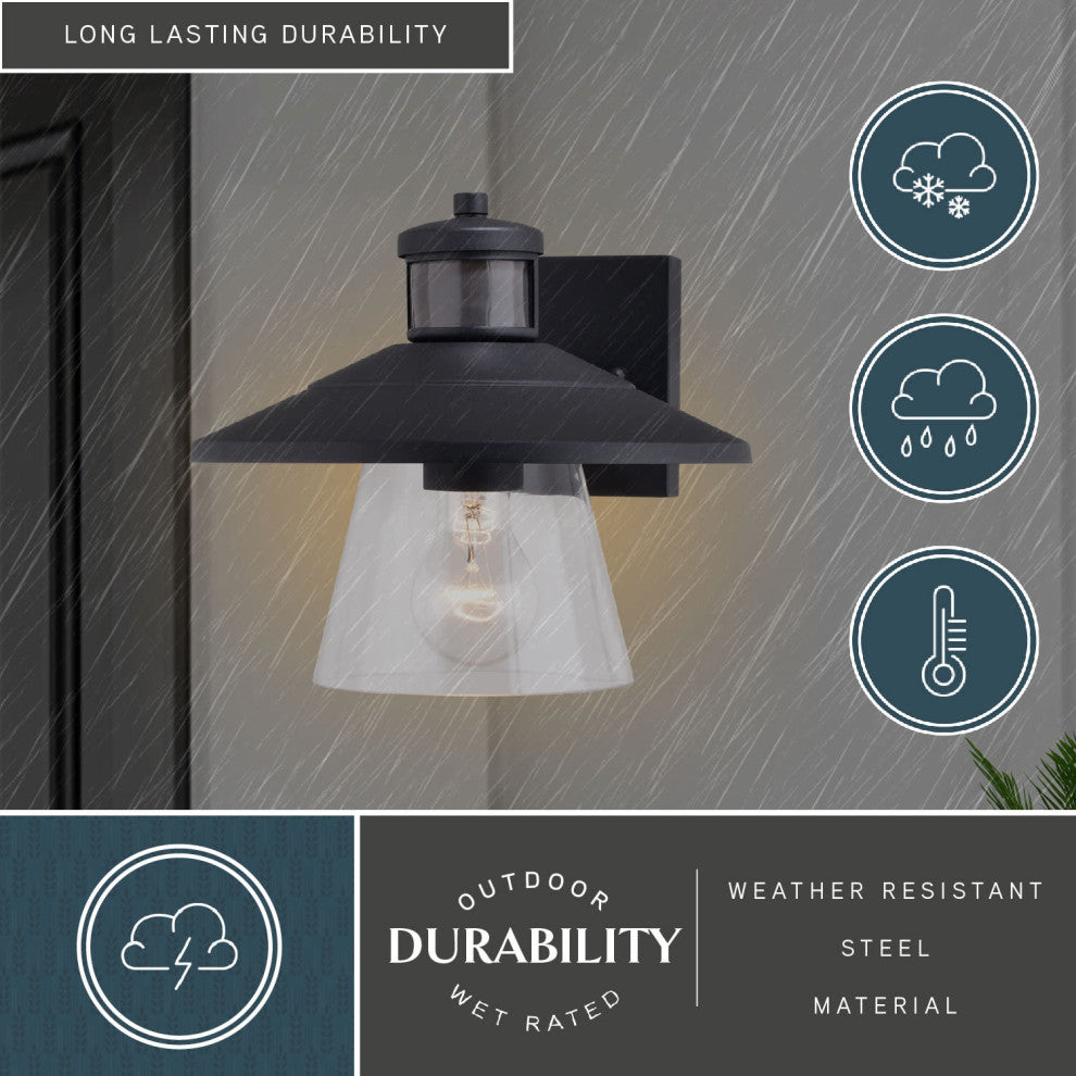 Westport Steel Black Motion Sensor Dusk to Dawn Outdoor Wall Light Coastal