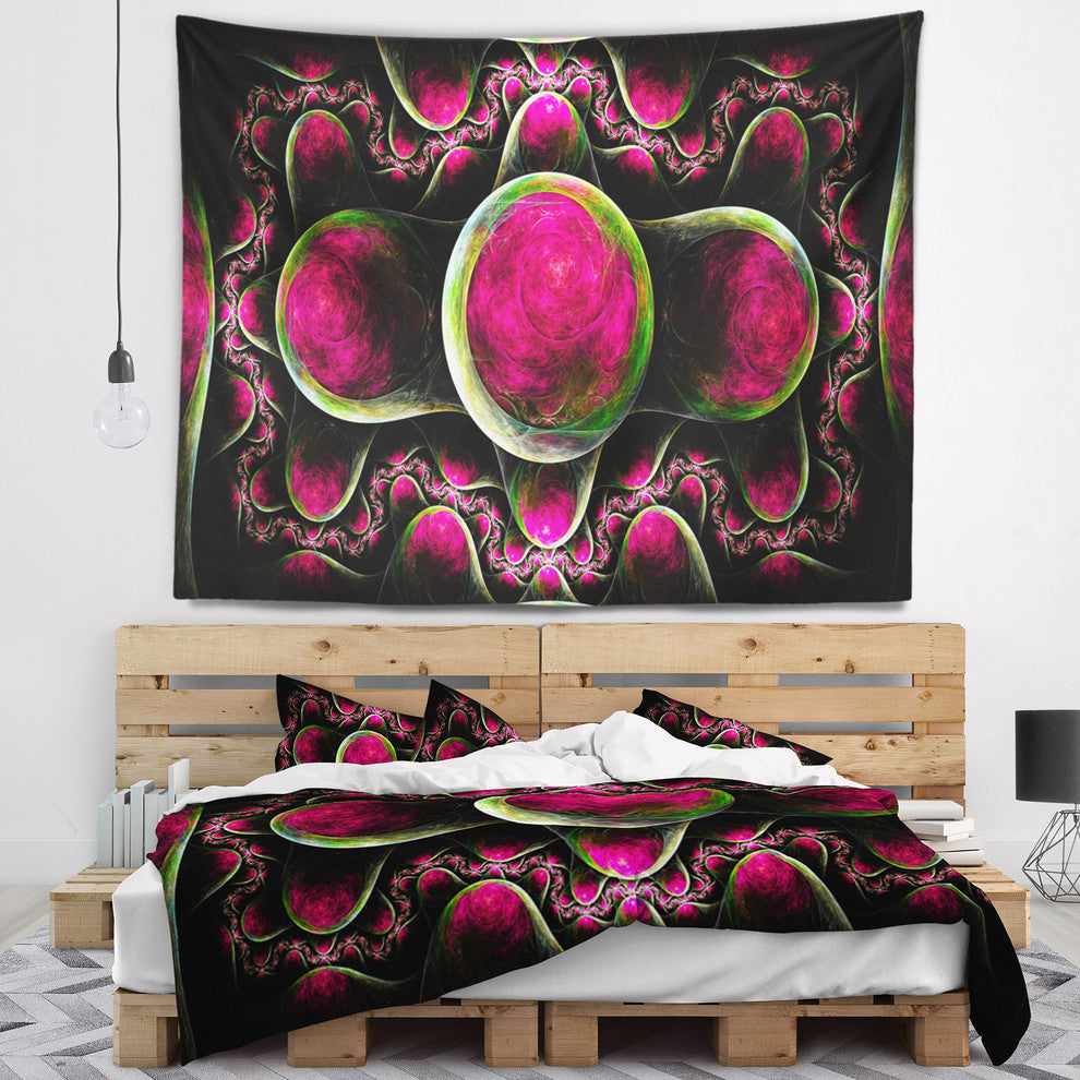 Pink Exotic Fractal Pattern Abstract Wall Tapestry, 92"x78"