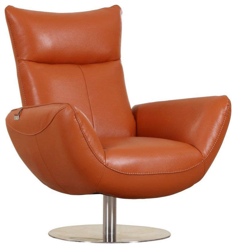 Zeno Italian Top Grain Leather Swivel Lounge Chair Orange