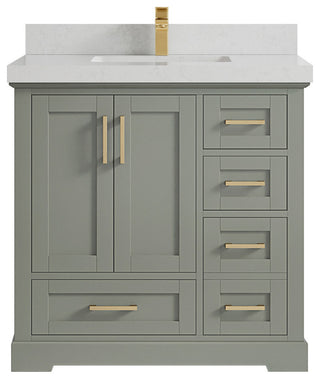 Boston 36 Center Sink Bath Vanity in Evergreen 2" Carrara Quartz