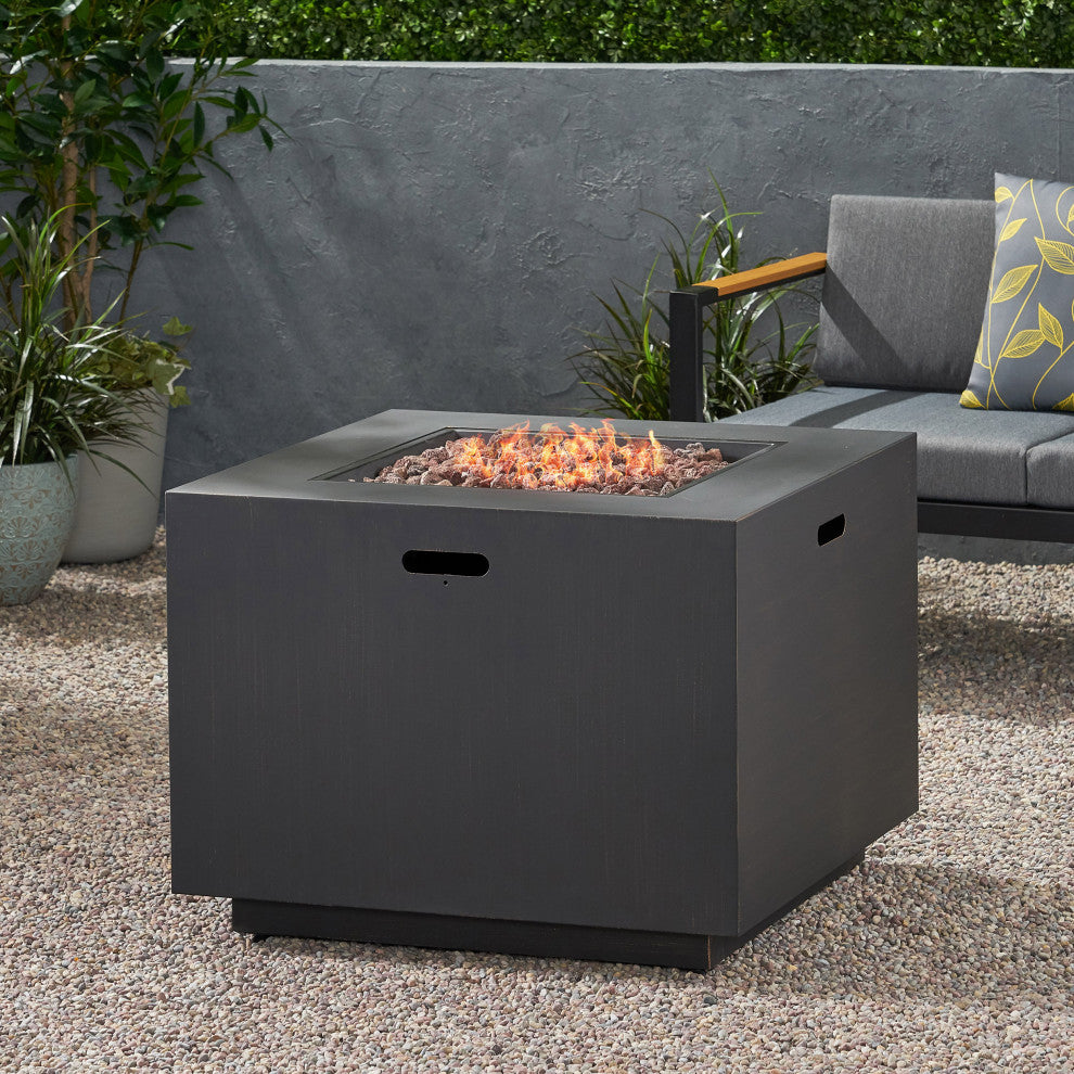 Jairo Outdoor 33" Square Fire Pit, Brushed Brown