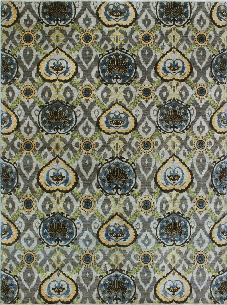 Aria Fine Chobi Addae Gray and Blue Rug, 9'1x12'2
