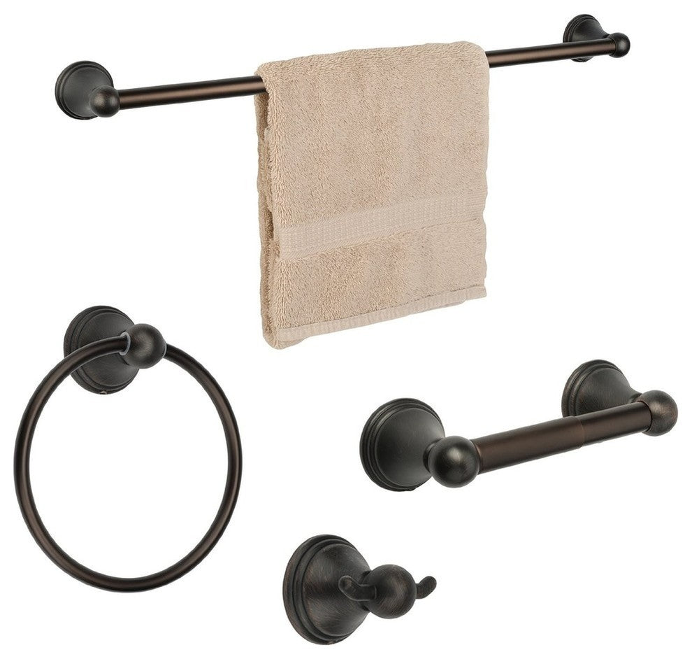 Bay Hill Series Hardware Set, Oil Rubbed Bronze, 4-Piece With 24" Towel Bar