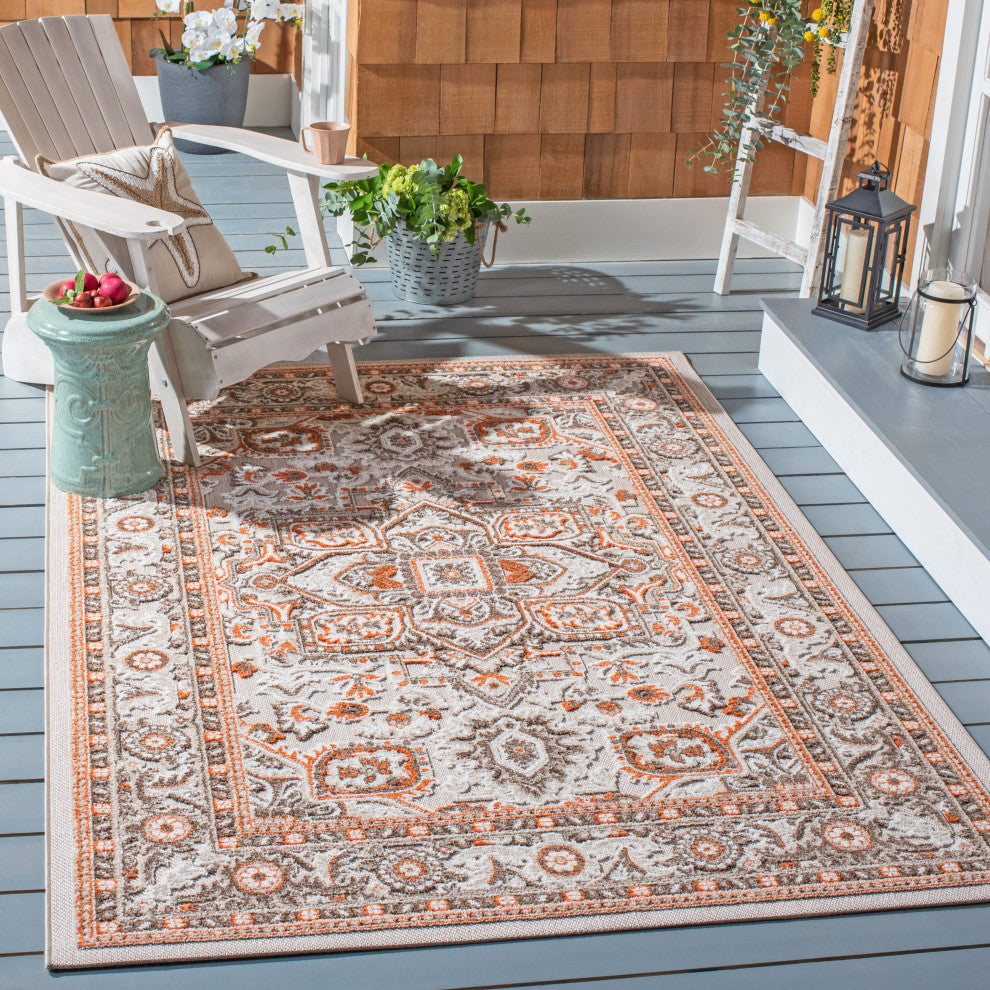 Safavieh Indoor-Outdoor Cabana Collection, CBN680 Rug, Beige/Orange, 9'x12'