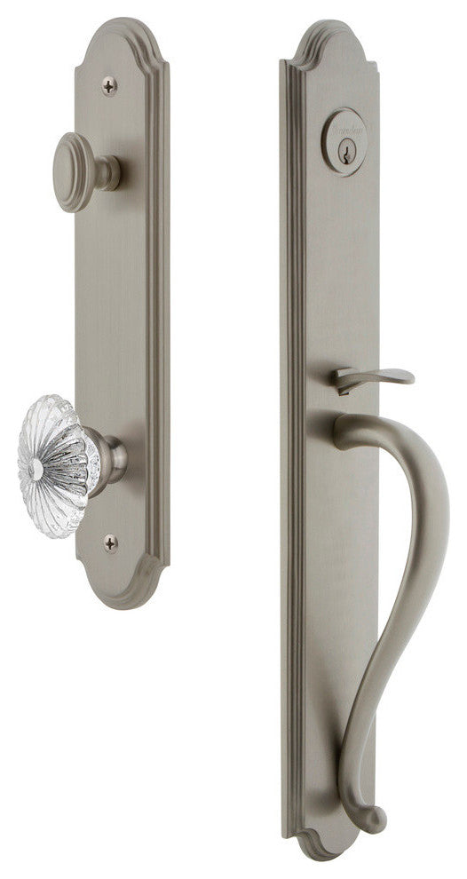 Arc 1-Piece Dummy Handleset, S Grip and Burgundy Knob, Satin Nickel, 848478