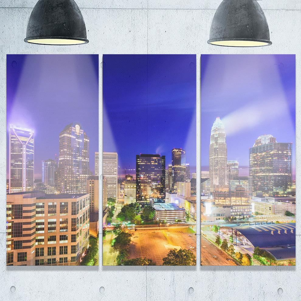 "Charlotte North Carolina Cityscape" Metal Wall Art, 3 Panels, 36"x28"
