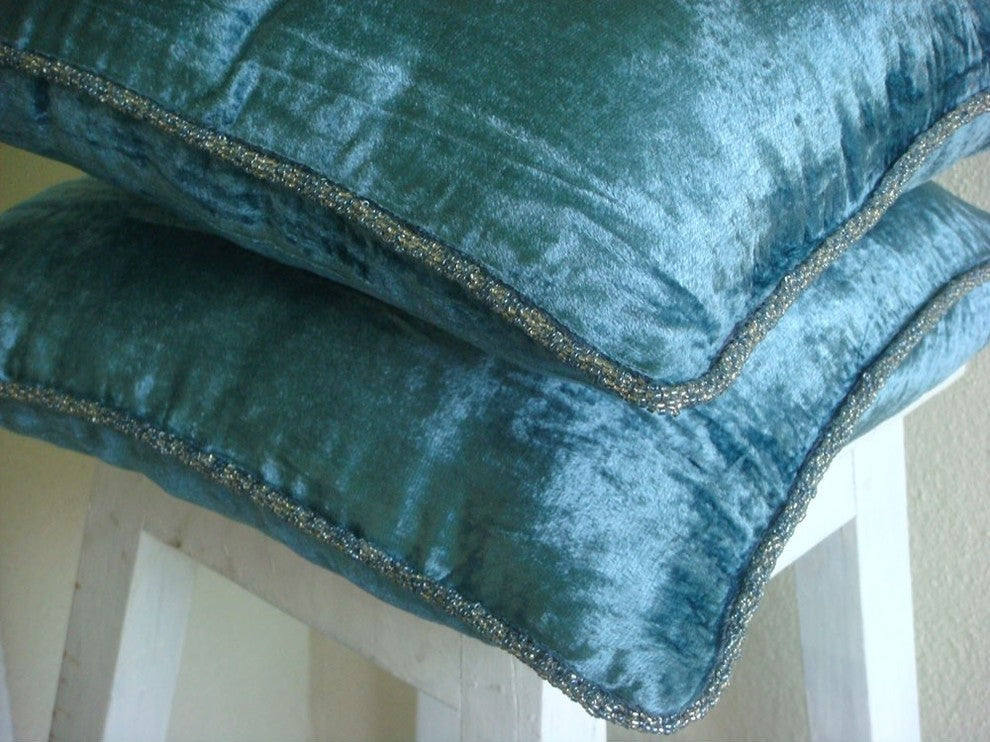 Throw Pillow Covers 18" x 18" Pillowcase Blue Velvet Solid Color - Blue Shimmer