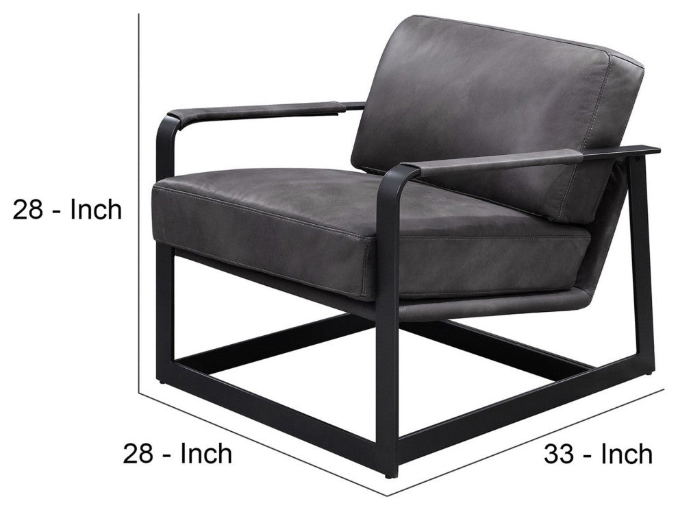 Benzara BM250693 Accent Chair With Leatherette Seat and Metal Frame, Gray