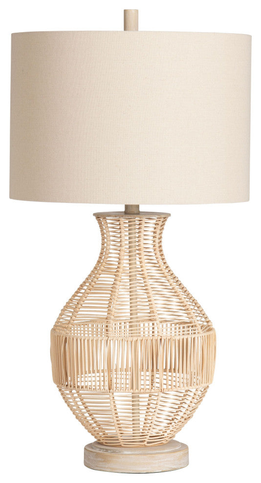 Jayce 3-Way Rattan Table Lamp with Oat Linen Lamp Shade