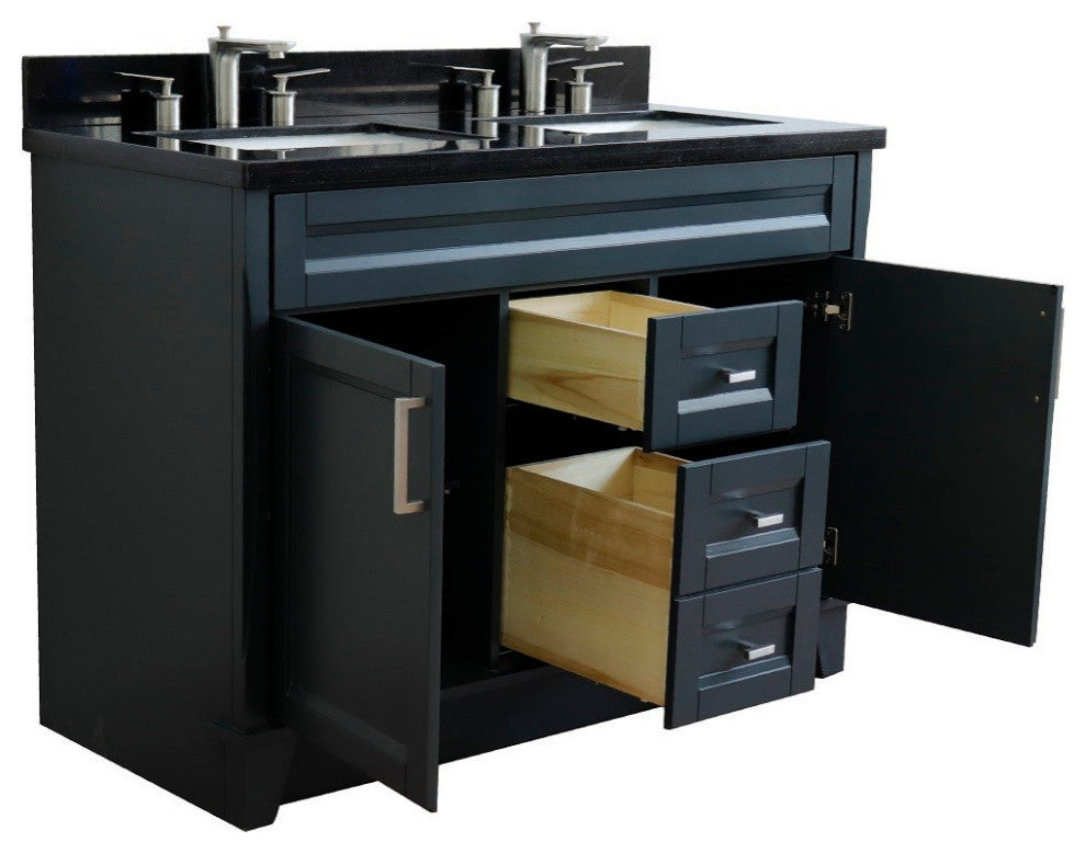 48" Double Sink Vanity, Dark Gray Finish With Black Galaxy Granite