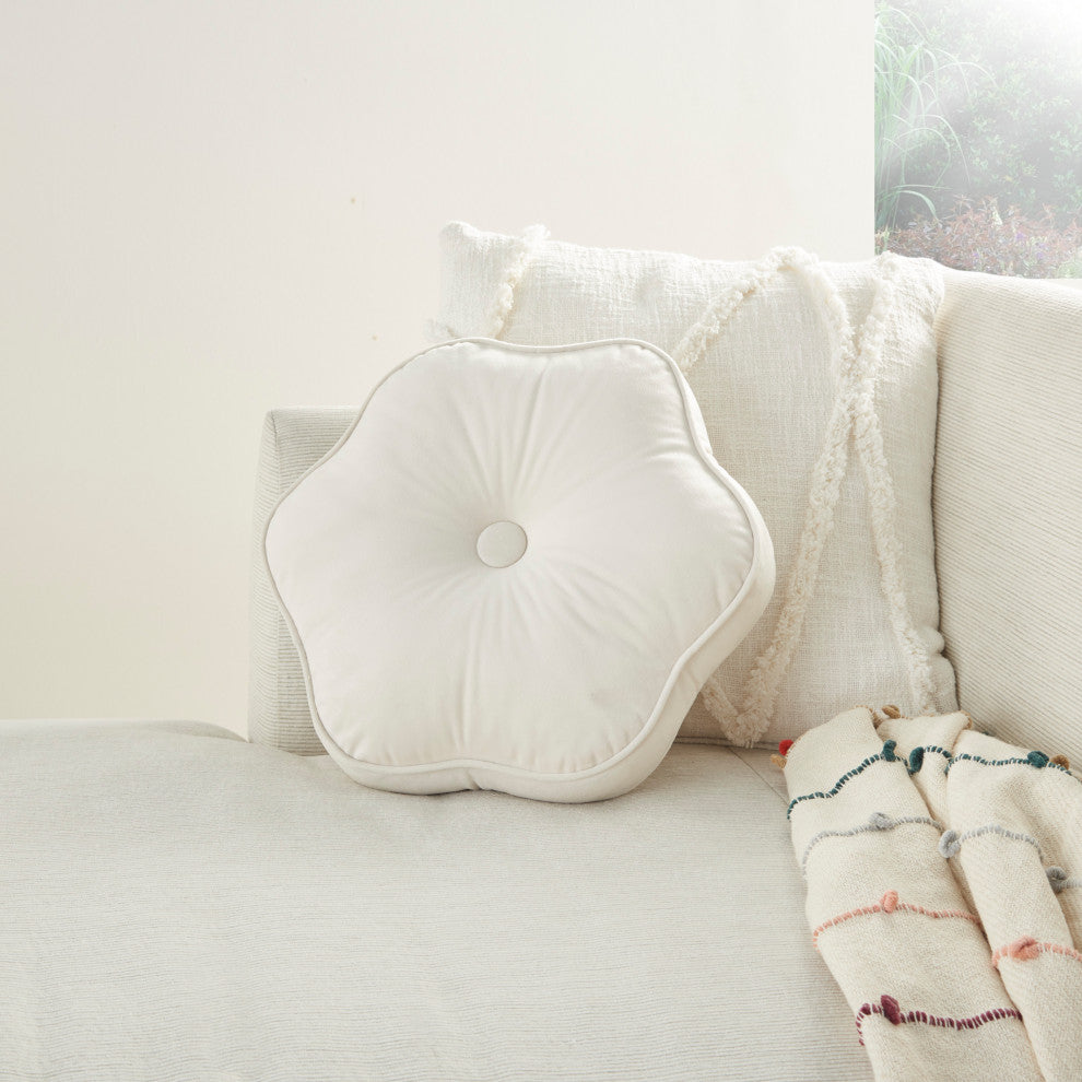 Mina Victory QY068 Throw Pillow, Cream, 16" x 16"Round