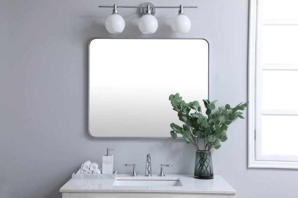 Ellis Soft Corner Metal Rectangular Mirror, Silver, 30" x 36"