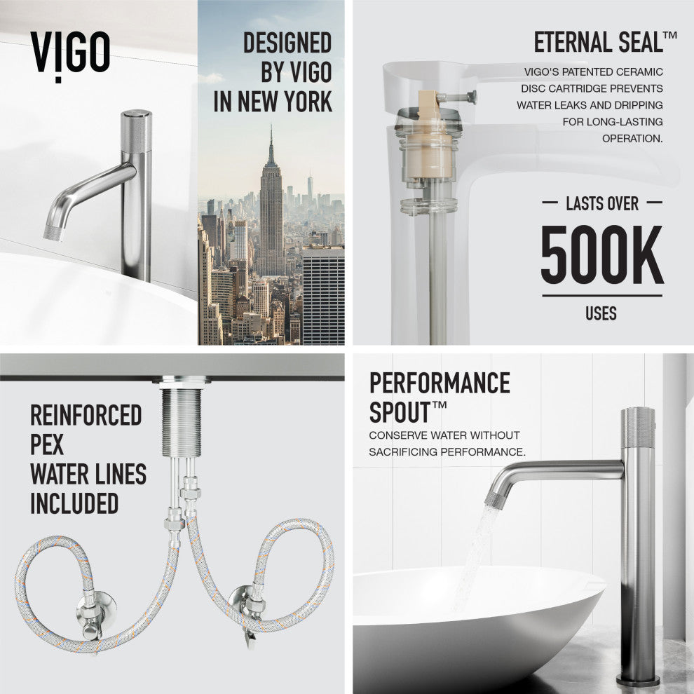 VIGO Apollo 12" H Single Handle Single Hole Bathroom Vessel Faucet, Brushed Nickel