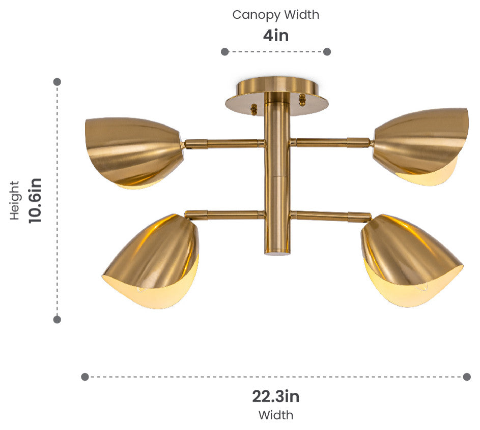 Splay 4 Light Ceiling Light Brass