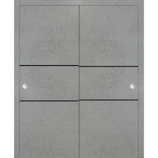 Bypass Doors 36 x 80 | Planum 0014 Concrete with  | Sturdy Rails