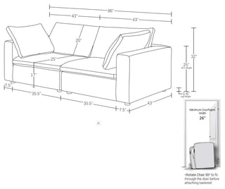 Dante Modular Loveseat Upholstered, Genuine Belfast Fabric, Light Gray