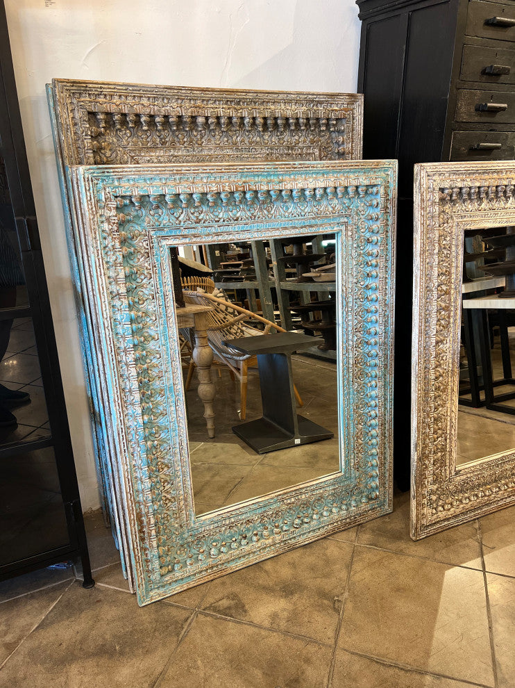 Blue Wash Carved Moulding Mirror