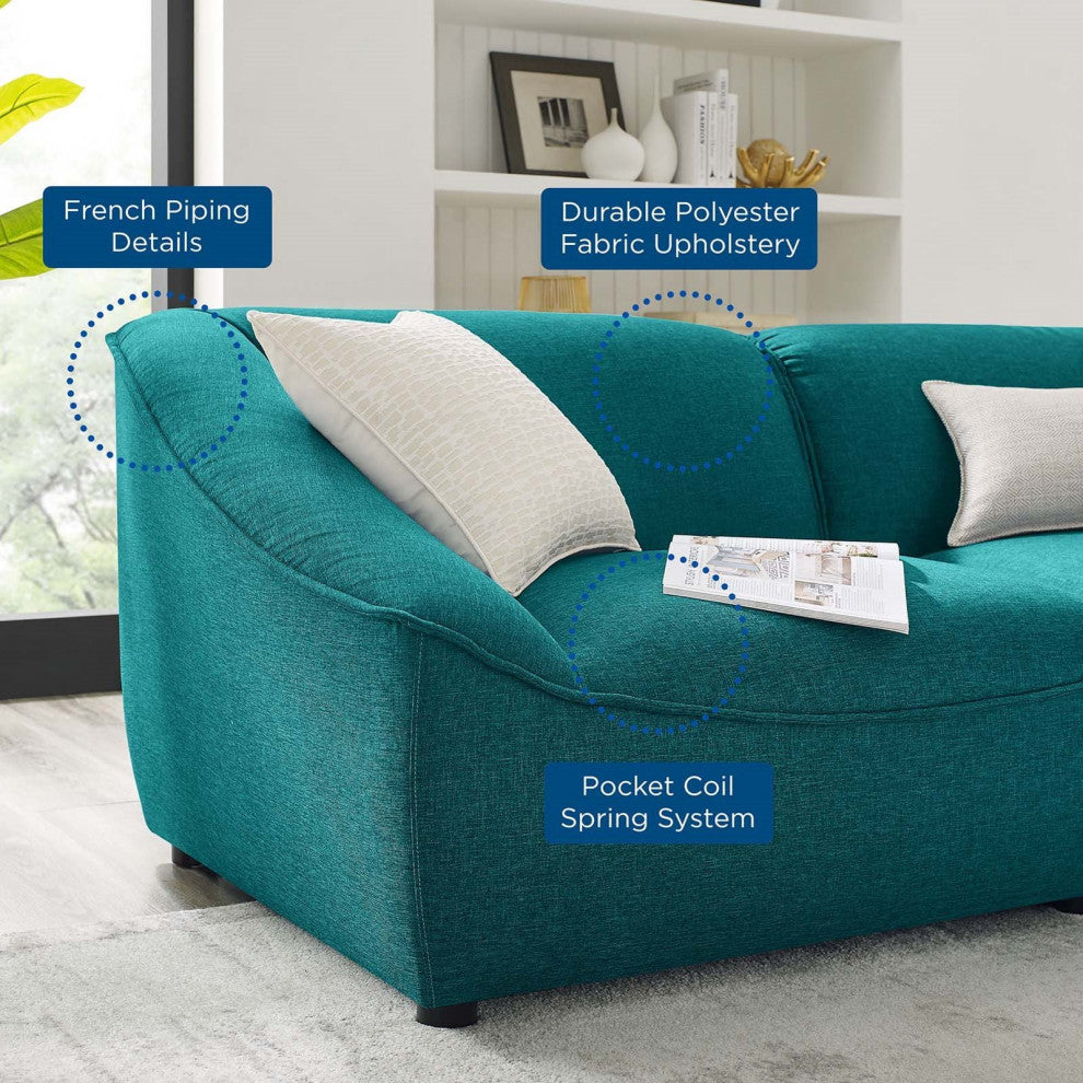 Sectional Sofa Set, Fabric, Teal Blue, Modern, Living Lounge Hotel Hospitality