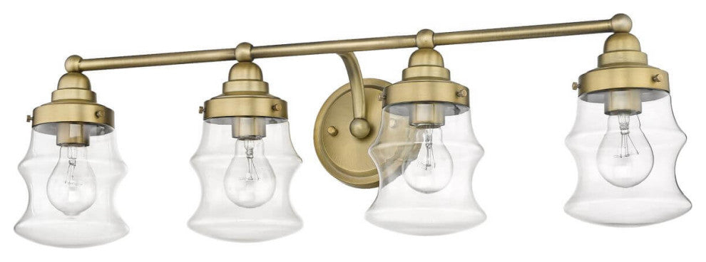 4 Light 31" Bath Vanity Light, Antique Brass With Clear Glass