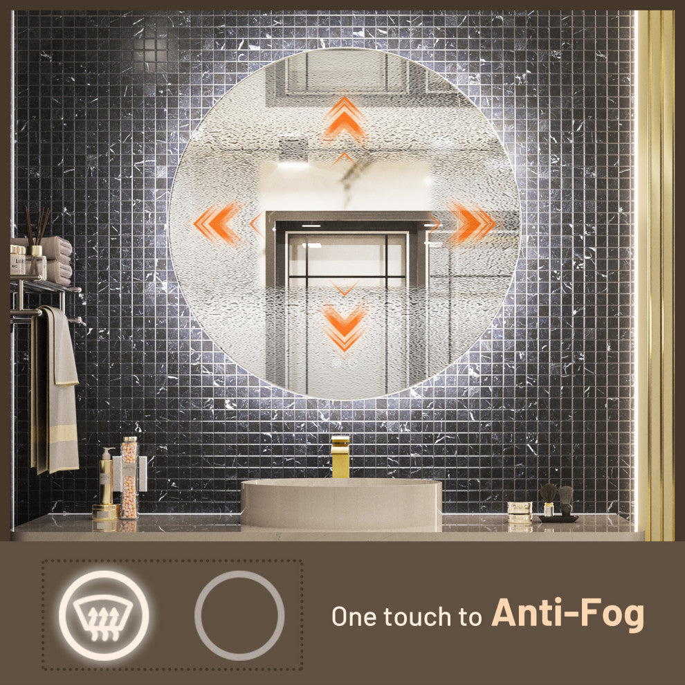 Round LED Vanity Mirror With Backlit, Anti-Fog & Dimmable LED, 24x24