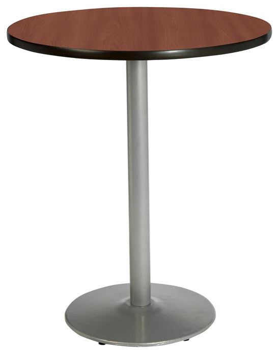 KFI 36" Round Bar Height Breakroom Table - Dark Mahogany - Round Silver Base