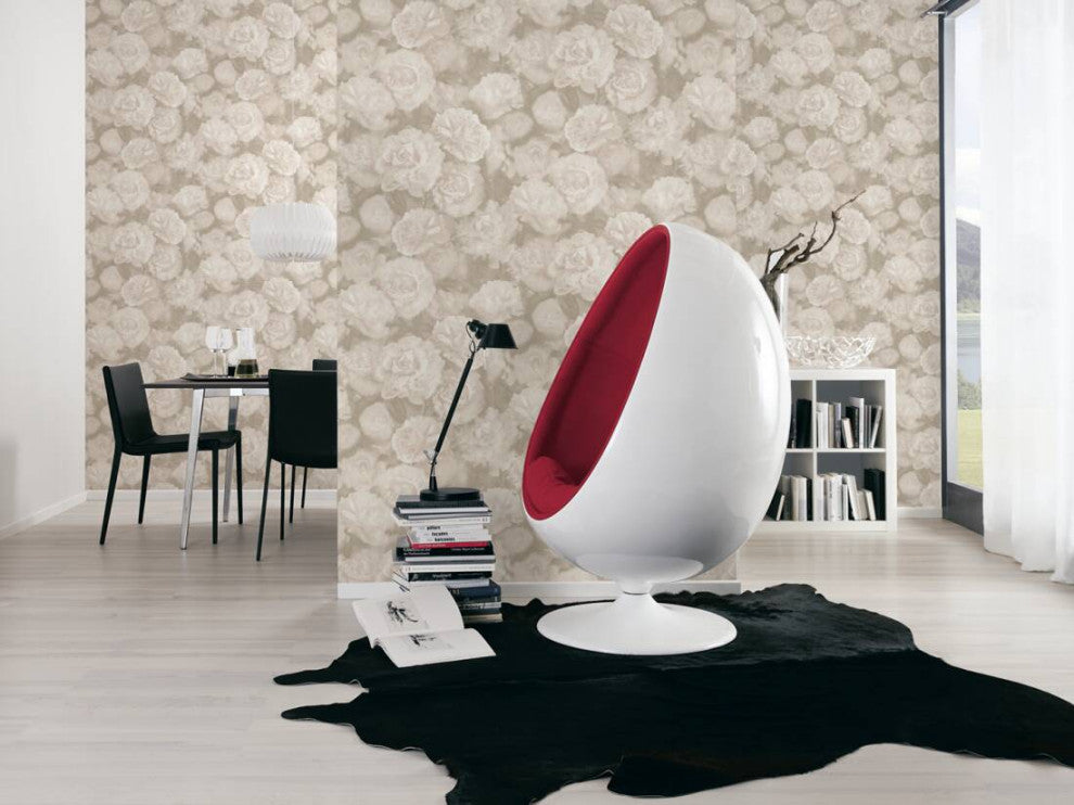 Floral Textured Wallpaper, Peony Flowers, 374023, Pink Rose Gray Silver, 1 Roll