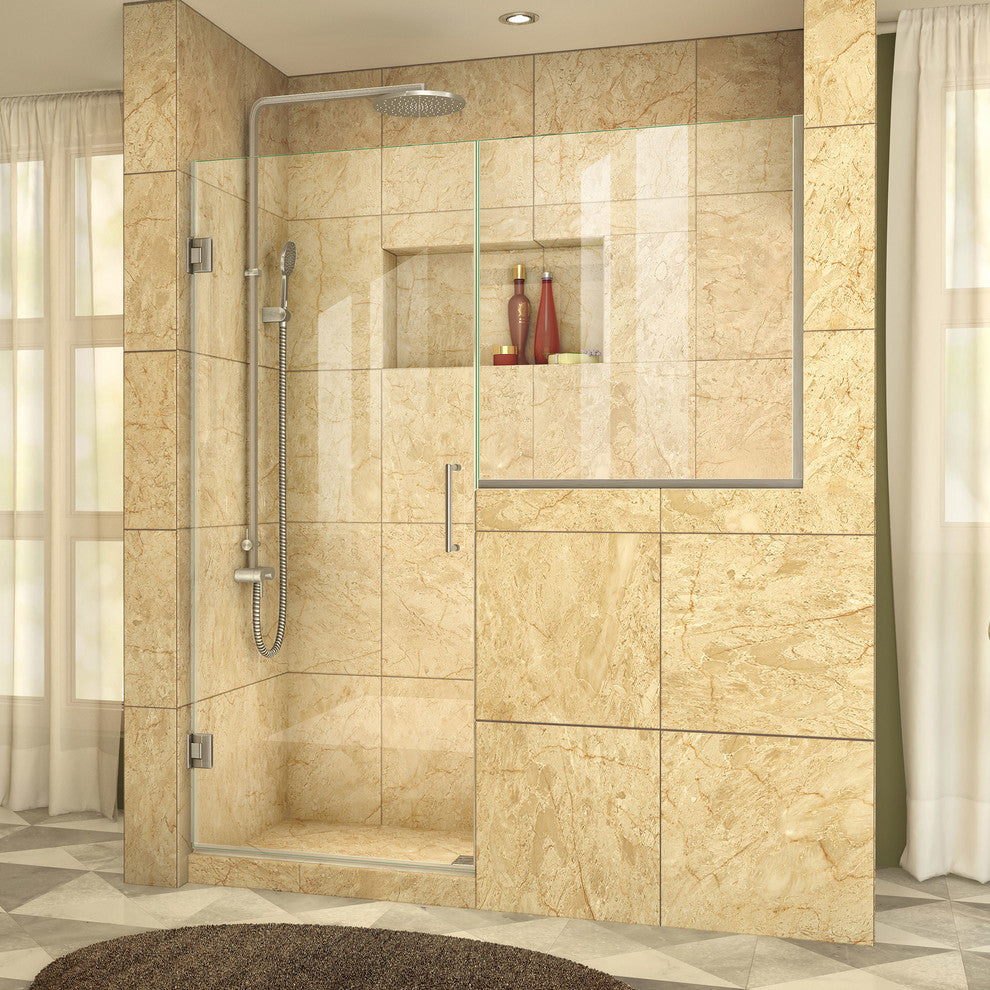 Unidoor Plus 59-59.5" Shower Door, Brushed Nickel