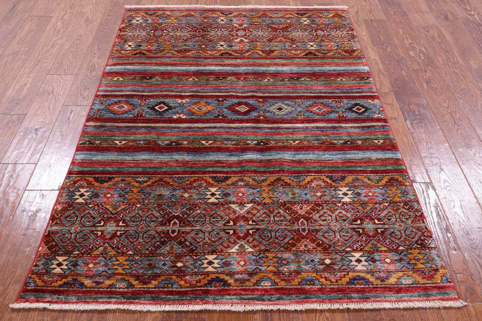 3' 11" X 5' 10" Hand Knotted Khorjin Super Kazak Wool Rug Q5220