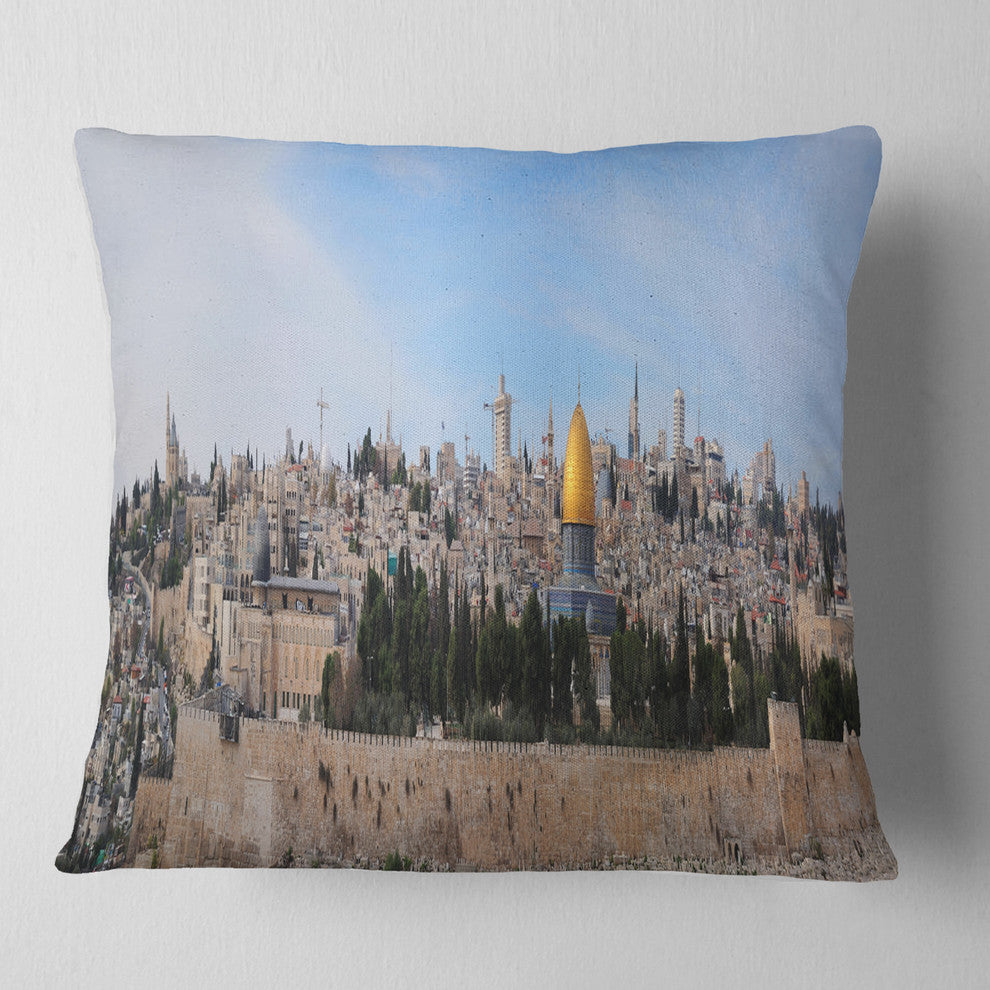 Jerusalem Cityscape Panorama Photography Throw Pillow, 18"x18"