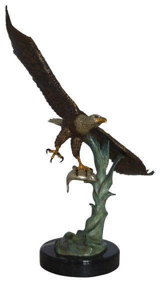 Eagle Flying With His Pray Bronze Statue -  Size: 32"L x 15"W x 33"H.