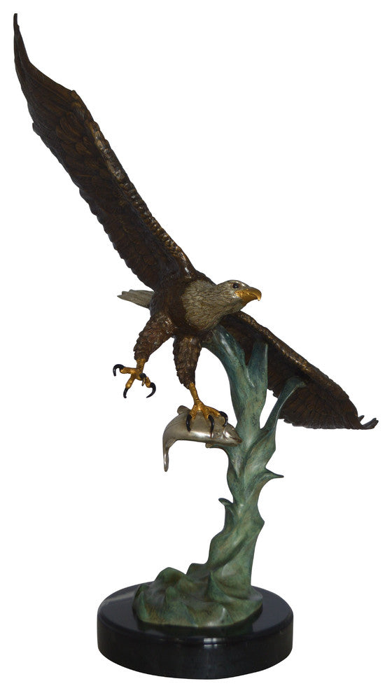 Eagle Flying With His Pray Bronze Statue -  Size: 32"L x 15"W x 33"H.