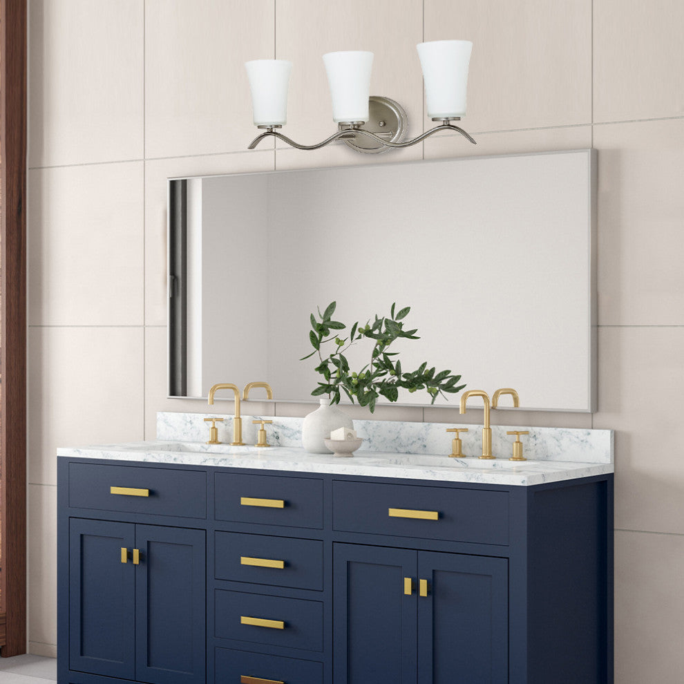 N2163-3-BN  3 Light Vanity Lighting with White Glass in Brushed Nickel Finish