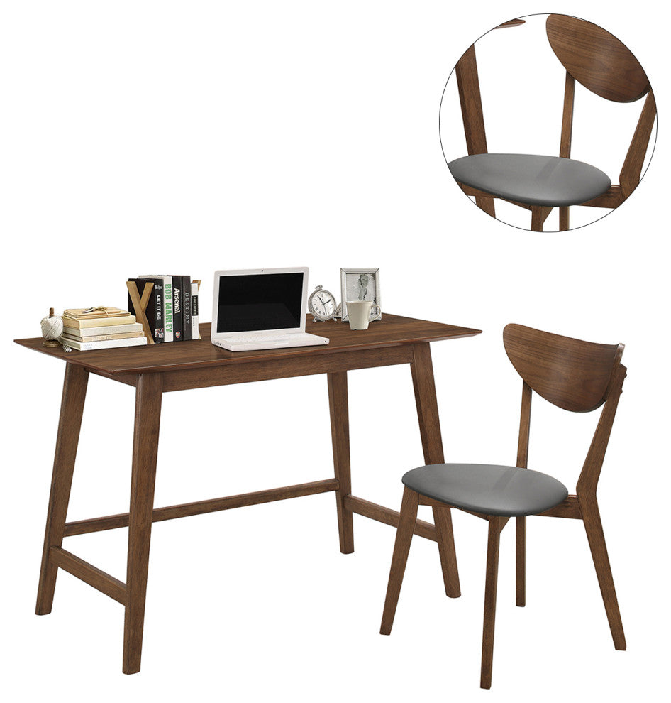 2 Piece Writing Desk Set With Trestle Leg, Walnut